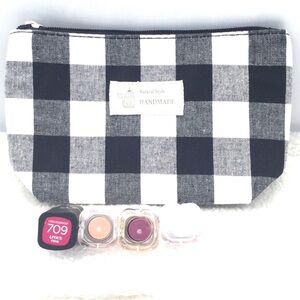 Natural style handmade cosmetic pouch. New comes with L’Oréal lipstick.